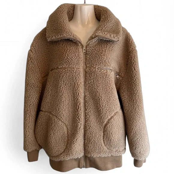 Wilfred Free The Teddy Full Zip Jacket Tan Large with pockets - Picture 13 of 13